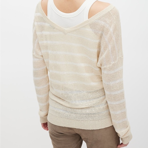 Brunello Cucinelli Beige Knit Striped Sequin Sweater - Picture 6 of 6